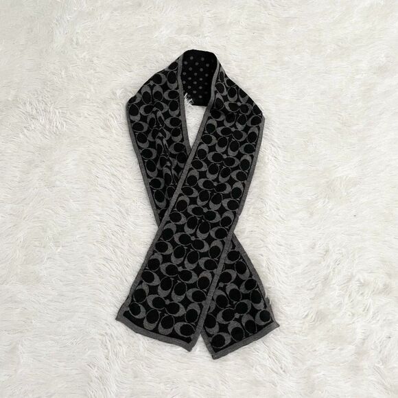 Women Vintage Coach Polka Dot Wool Scarf in Dark Gray One Size - Picture 1 of 8